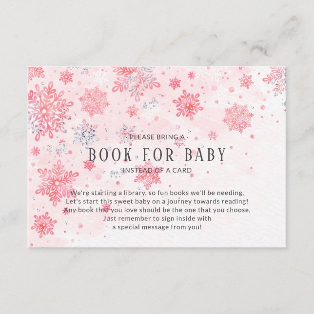 Pink Snowflakes Baby Shower Book for Baby Card (Front)