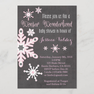 Pink Snowflakes Baby Shower Invitation