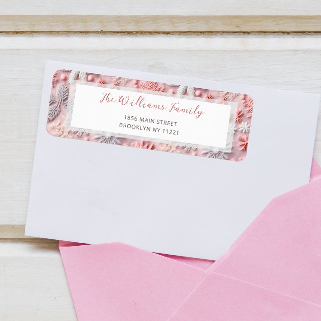 Pink Snowflakes Baby Shower Return Address Label (Creator Uploaded)
