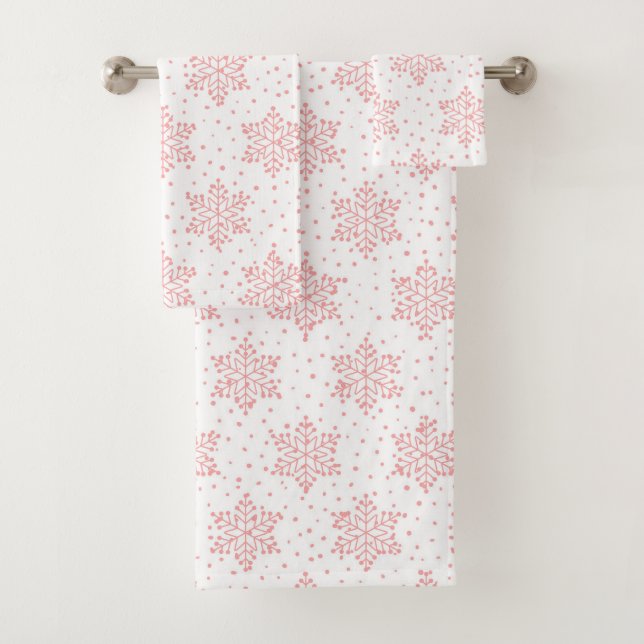 Pink Snowflakes Bath Towel Set (Insitu)