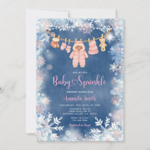 Pink Snowflakes Blue Winter Girl Baby Sprinkle Invitation