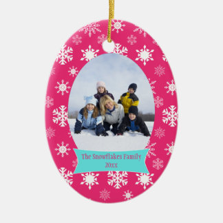 Pink snowflakes Christmas holiday photo ornament