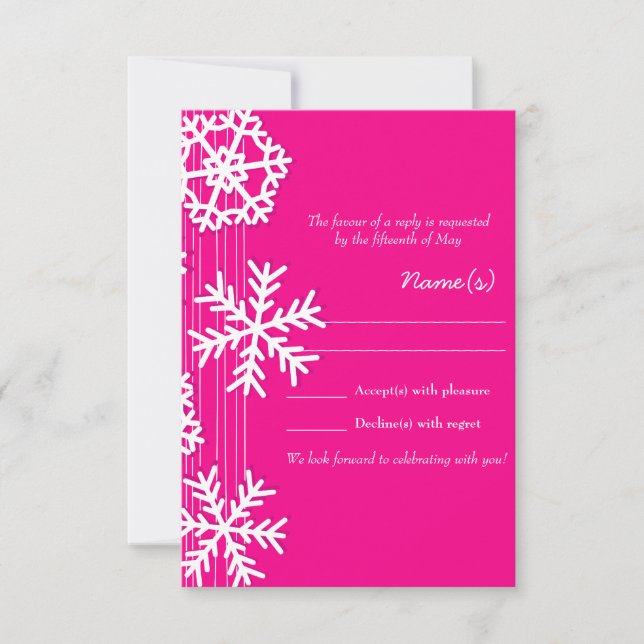Pink Snowflakes Christmas RSVP card (Front)