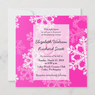 Pink Snowflakes Christmas wedding invitation