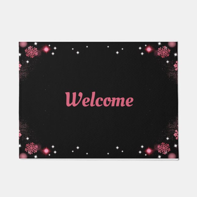 Pink Snowflakes Design Welcome Personalise Doormat (Front)