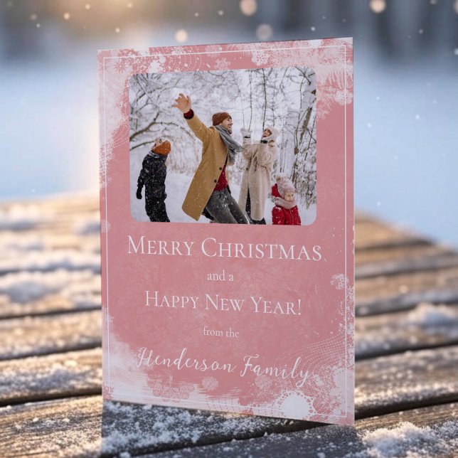 Pink Snowflakes Flat Holiday Photo Card (Pink Snowflakes Flat Holiday Photo Card)