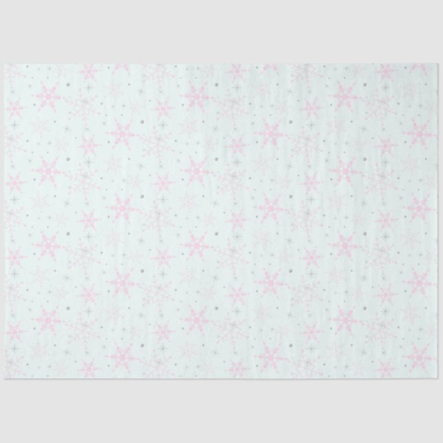 Pink Snowflakes Green Christmas Tissue Paper (Front)
