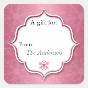 Pink Snowflakes Holiday Gift Tag Stickers