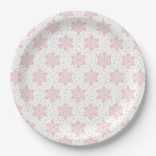 Pink Snowflakes Paper Plate