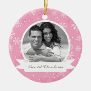 Pink Snowflakes Photo Ceramic Tree Decoration