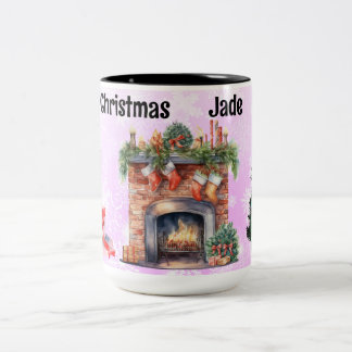 Pink snowflakes Two-Tone coffee mug