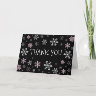 Pink Snowflakes Winter Fold Thank You Card