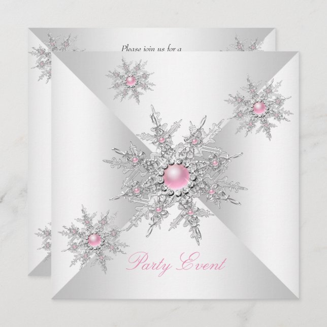 Pink Snowflakes Winter Wonderland Party Invitation (Front/Back)