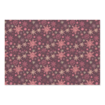 Pink Snowflakes Wrapping Paper Flat Sheet Set of 3