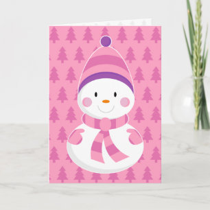 Pink Snowman Christmas Card