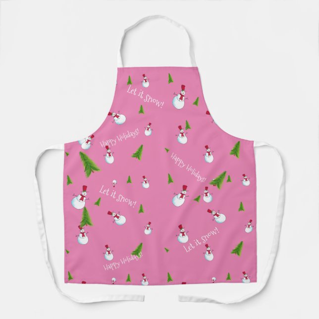 Pink Snowman Christmas Customised Apron (Front)