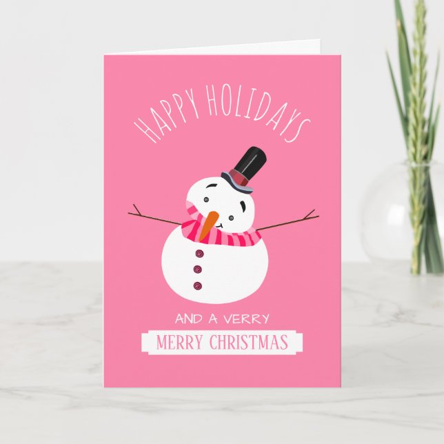 Pink Snowman, Christmas Greeting Card (Front)