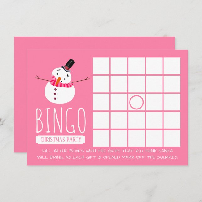 Pink Snowman, Christmas Party Bingo Invitation (Front/Back)