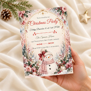 Pink Snowman Christmas Party Invitation