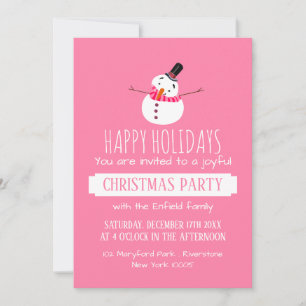 Pink Snowman, Christmas Party Invitation
