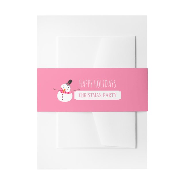 Pink Snowman, Christmas Party Invitation Belly Band (Front Example)
