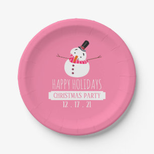 Pink Snowman, Christmas Party Paper Plate