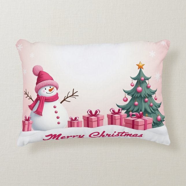 pink snowman decorative cushion (Front)