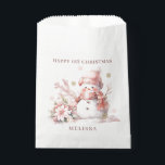 Pink Snowman Girl 1st Christmas Favour Bags<br><div class="desc">Christmas favour bag with pink little snow girl and poinsettia</div>