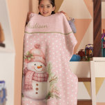 Pink Snowman Polka Dot Custom Fleece Blanket<br><div class="desc">Pink Vintage Watercolor Snowman Polka Dot Custom Christmas Fleece Blanket. Ready to be personalised!</div>
