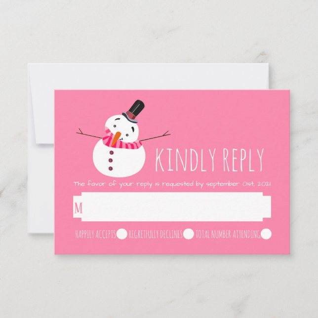 Pink Snowman RSVP Card (Front)