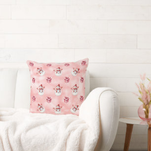 Pink Snowman Winter Decorative Cushion
