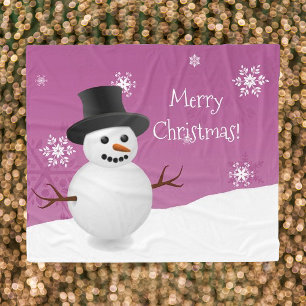 Pink Snowman Winter Scene Christmas Blanket