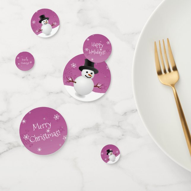 Pink Snowman Winter Scene Christmas Confetti (Group)