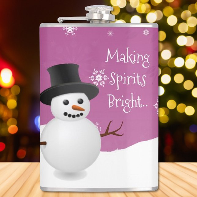 Pink Snowman Winter Scene Christmas Flask (Pink Snowman Winter Scene Christmas Flask)