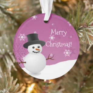 Pink Snowman Winter Scene Christmas Ornament