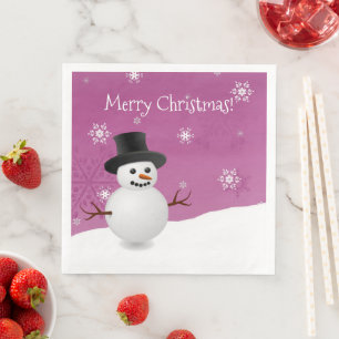 Pink Snowman Winter Scene Christmas Paper Napkin