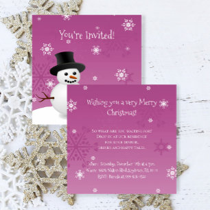 Pink Snowman Winter Scene Christmas Party Invitation