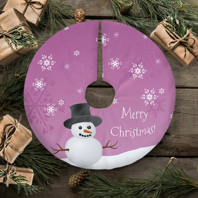 Pink Snowman Winter Scene Christmas Tree Skirt (Pink Snowman Winter Scene Christmas Tree Skirt)