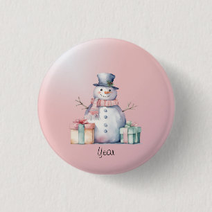 Pink Snowman with Packages Button