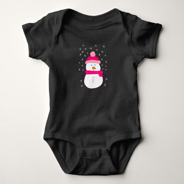 Pink Snowman with Snow Flurry  Baby Bodysuit (Front)