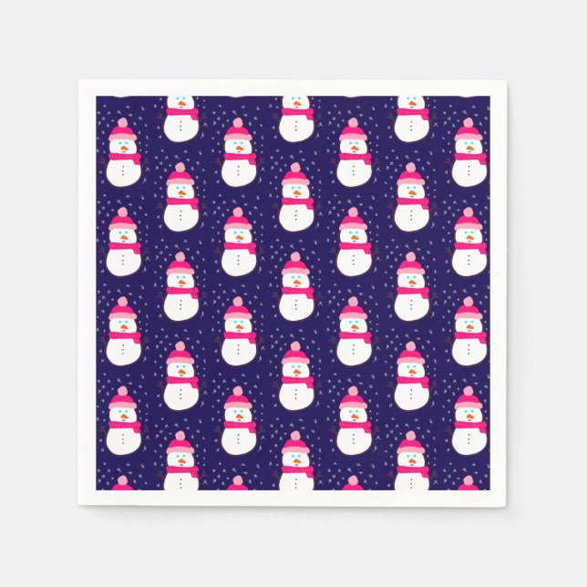 Pink Snowman with Snow Flurry  Napkin (Front)