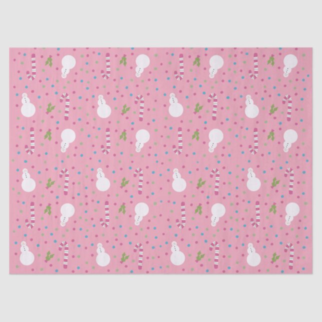 Pink Snowman Wrapping Paper  (Front)