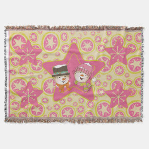 Pink Snowmen and Stars Holiday Throw