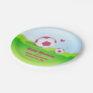 Pink Soccer Baby Shower   Paper Plate