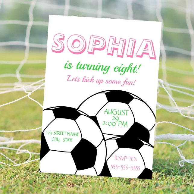 Pink Soccer Ball Birthday Invitation for Girls (Pink Soccer Ball Birthday Invitation for Girls)