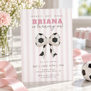 Pink Soccer Ball Bow Girls Soccer Birthday Party Invitation