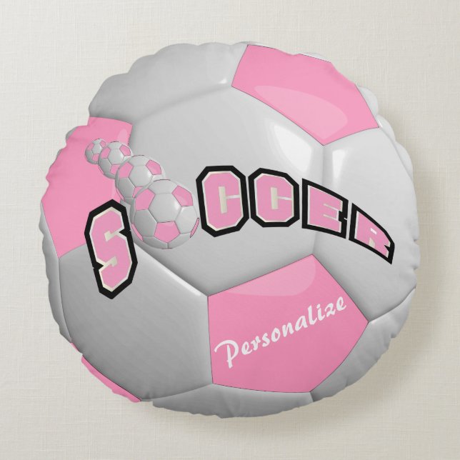 Pink Soccer Ball | DIY Name Round Cushion (Front)