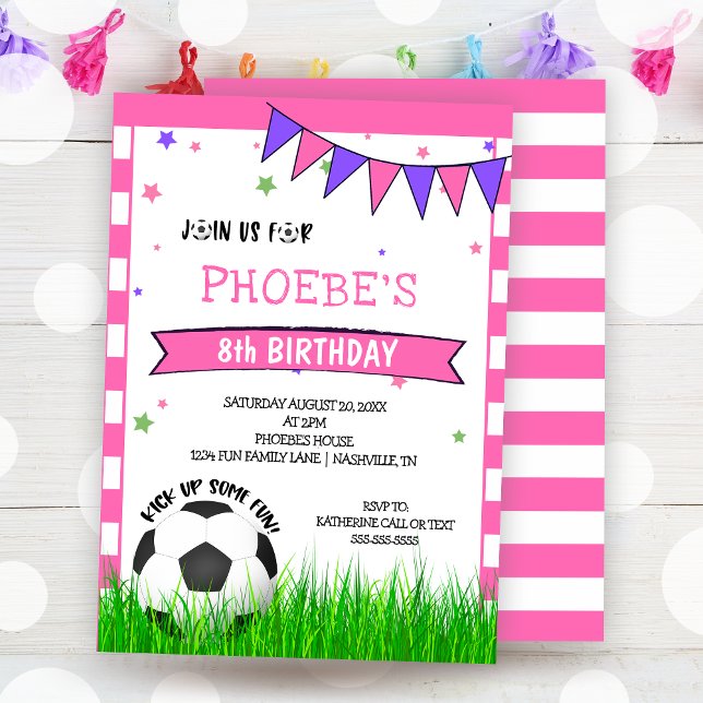 Pink Soccer Ball Girls Birthday Invitation (Pink Soccer Ball Girls Birthday Invitation)
