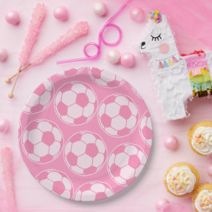 Pink Soccer Ball Screwball Graphics Party Paper Plate