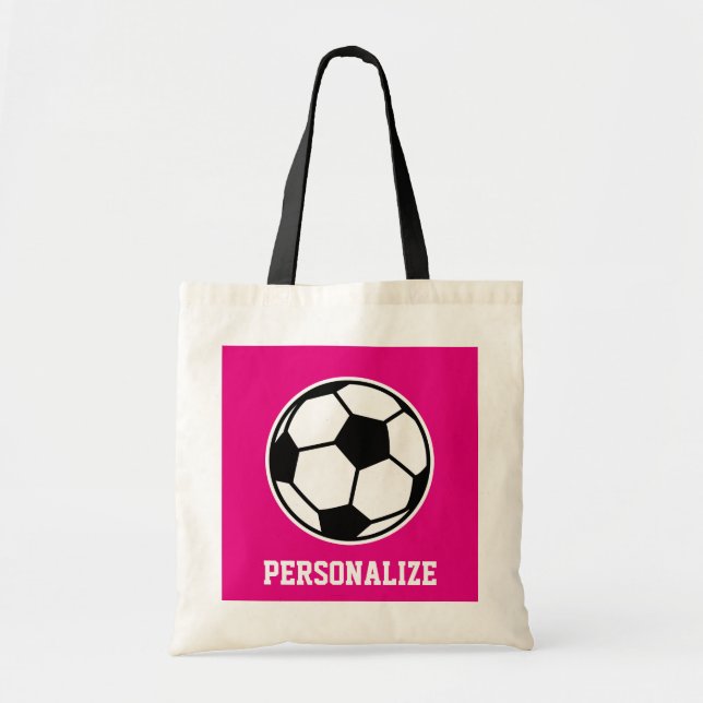 Pink soccer ball tote bag for girls team and coach (Front)